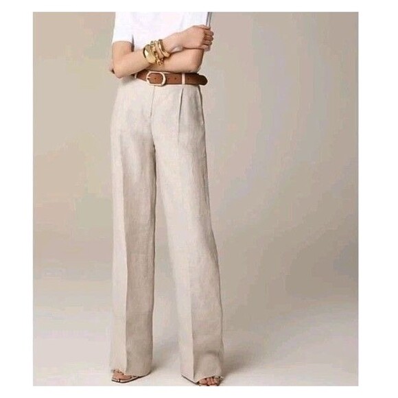 J. Crew Pants - J. Crew Tall Wide-Leg Essential Pant In 100% Linen Beige BX983 Size 6T NWT